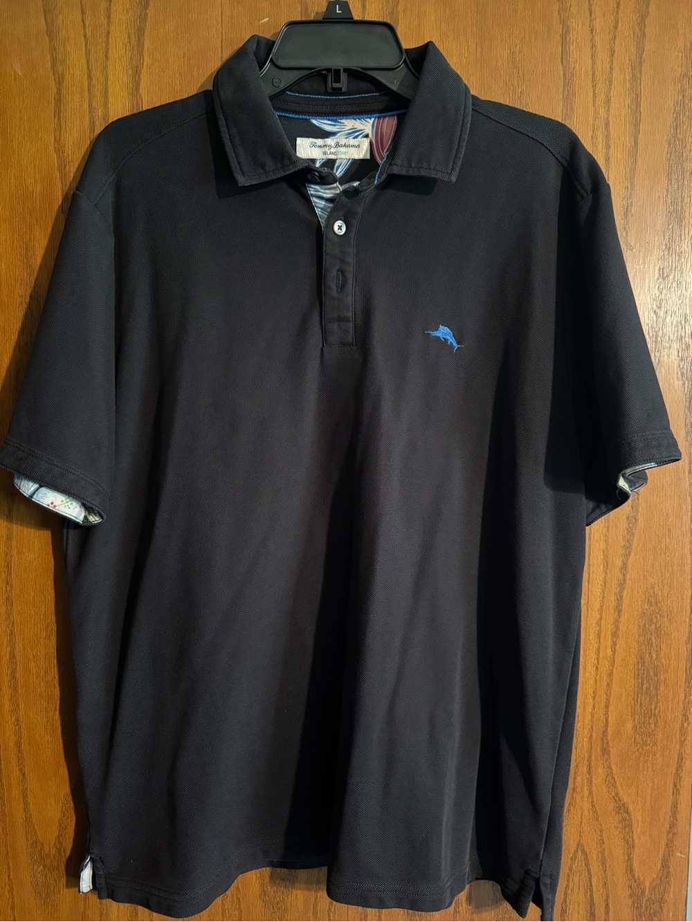 Tommy Bahama Black Polo with Blue Dolphin Emblem